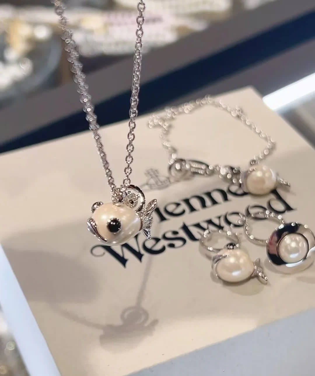 Vivienne Westwood Gold Pearl Fish Necklace and Earring Set